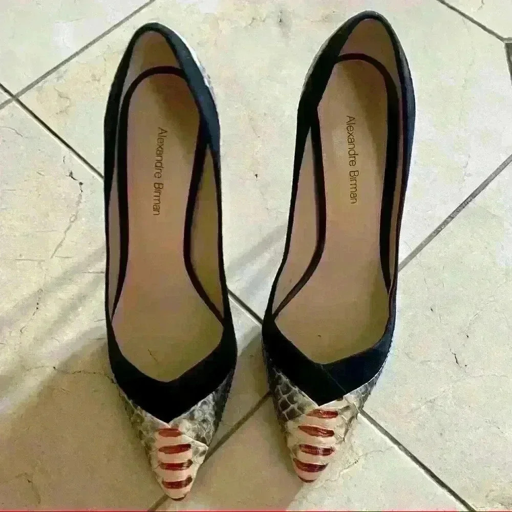 Alexandre Birman Python & Suede Pointy-Toe Pumps - Picture 2 of 11